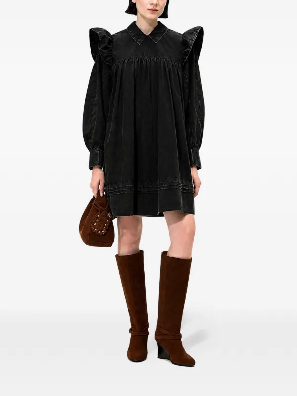 Ganni Black Washed Mini Shirt Dress