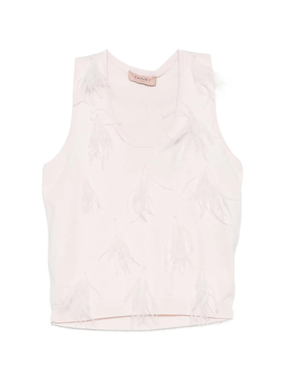 TWINSET feather-embellished ribbed-knit top - Rosa