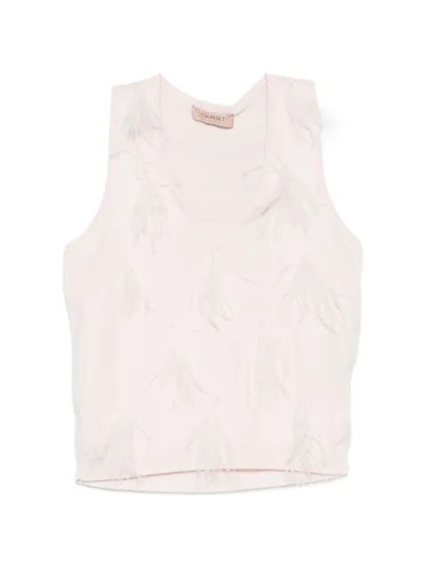 TWINSET top tejido de canalé con detalle de plumas