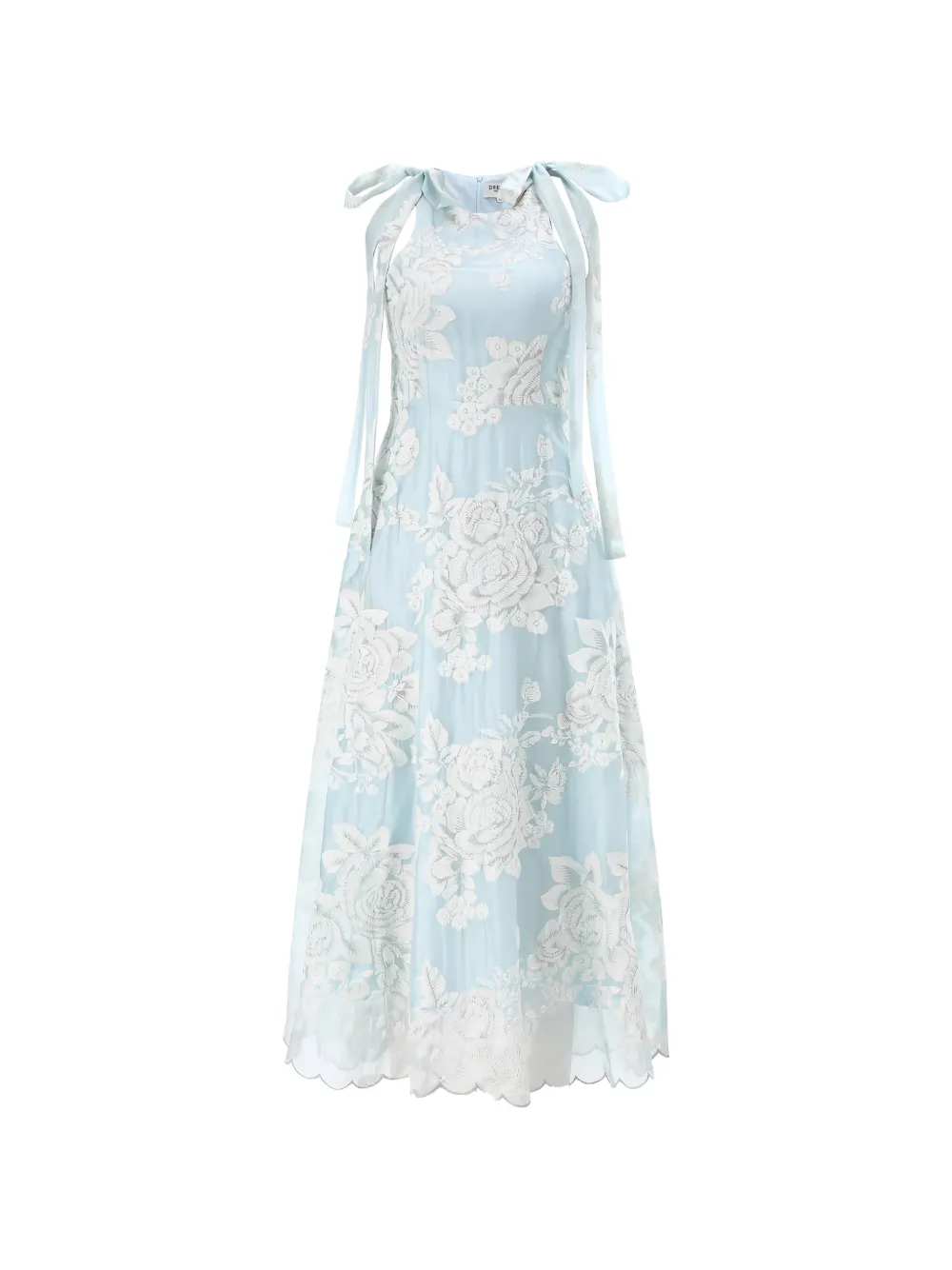 DREAM CATCHER Sofia floral-embroidered tie-shoulder midi dress - Blu