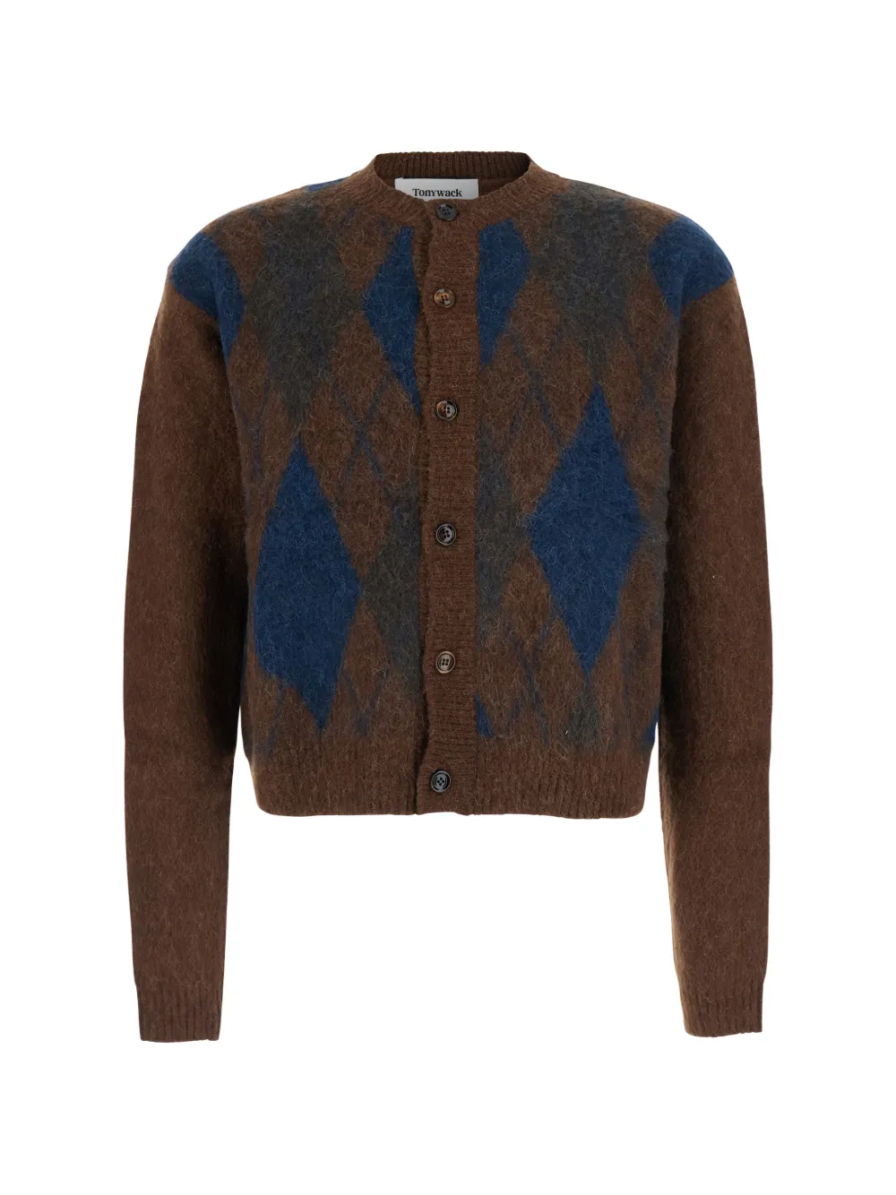 TONYWACK argyle-intarsia crew-neck cardigan - Marrone