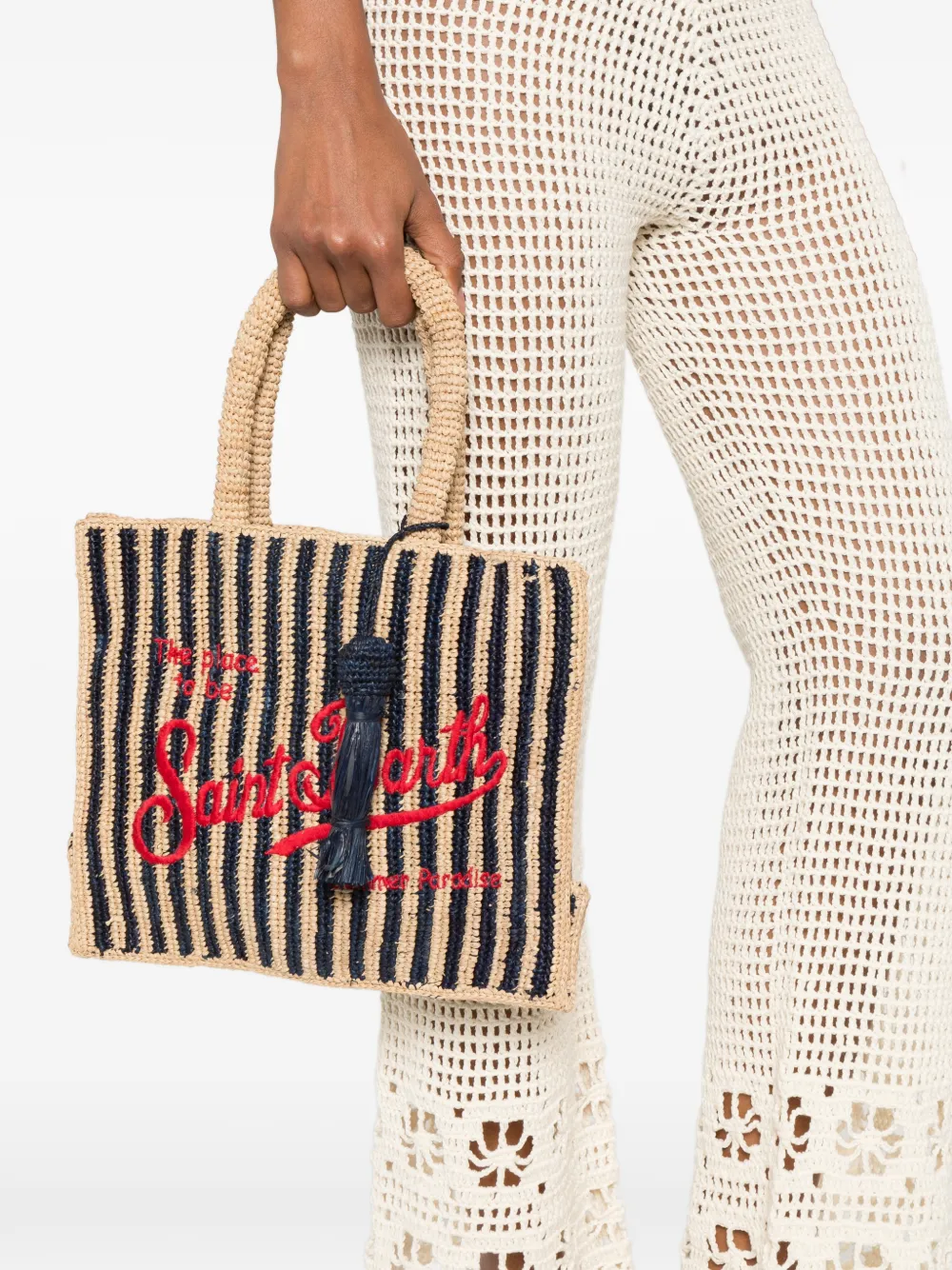 MC2 Saint Barth Collette gestreepte raffia shopper Beige