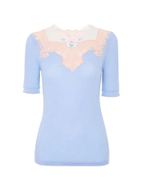 Chloé lace-trim ribbed-knit top