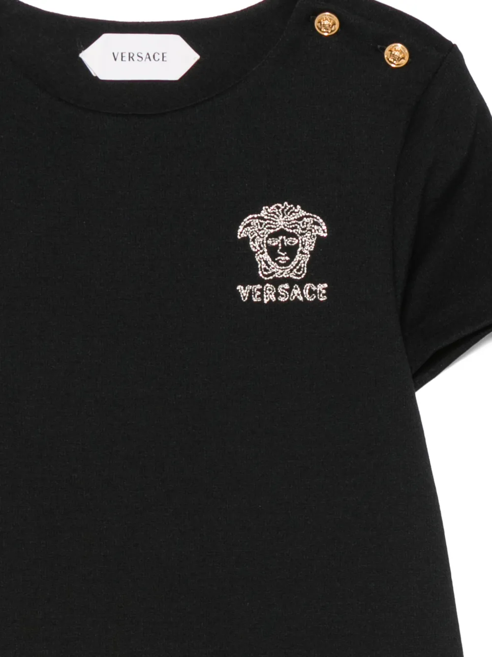 Versace Kids Jurk met Medusa-patroon en knoopdetail Zwart
