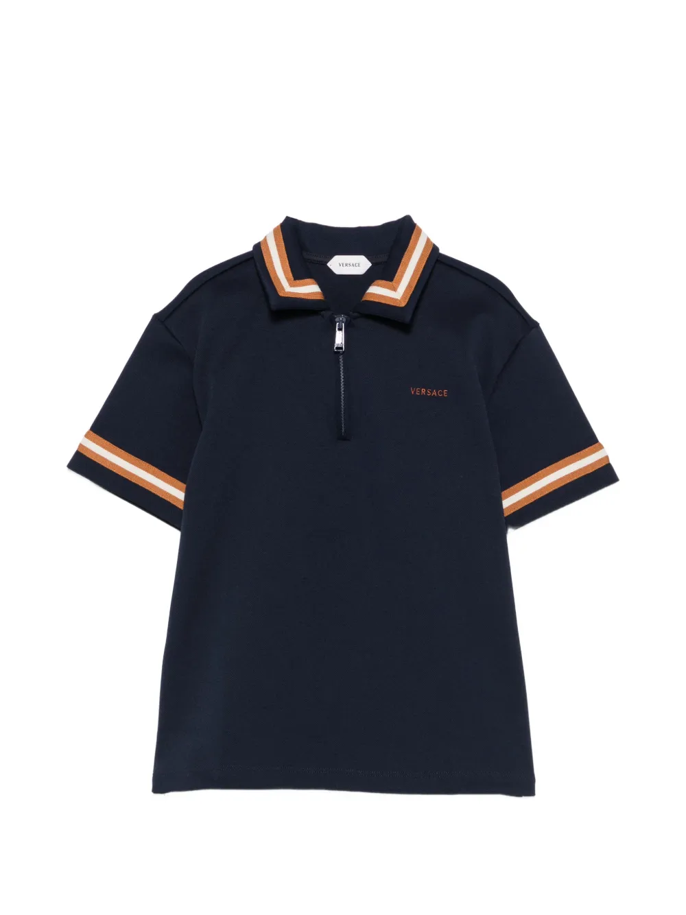 Versace Kids logo-embroidered zip-up polo shirt - Blu