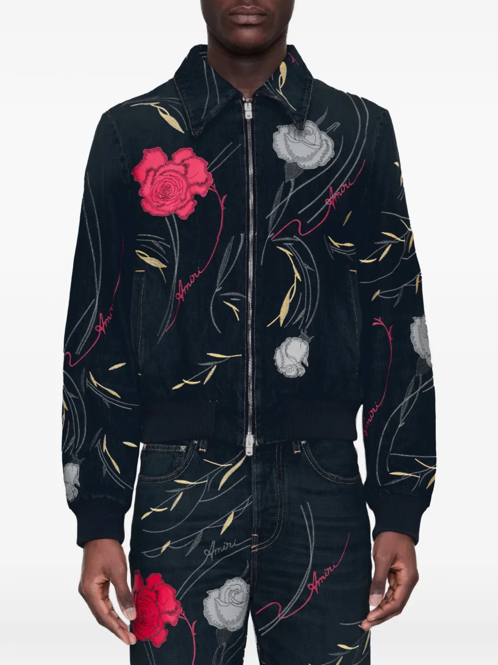 AMIRI floral-embroidered denim jacket - Blu