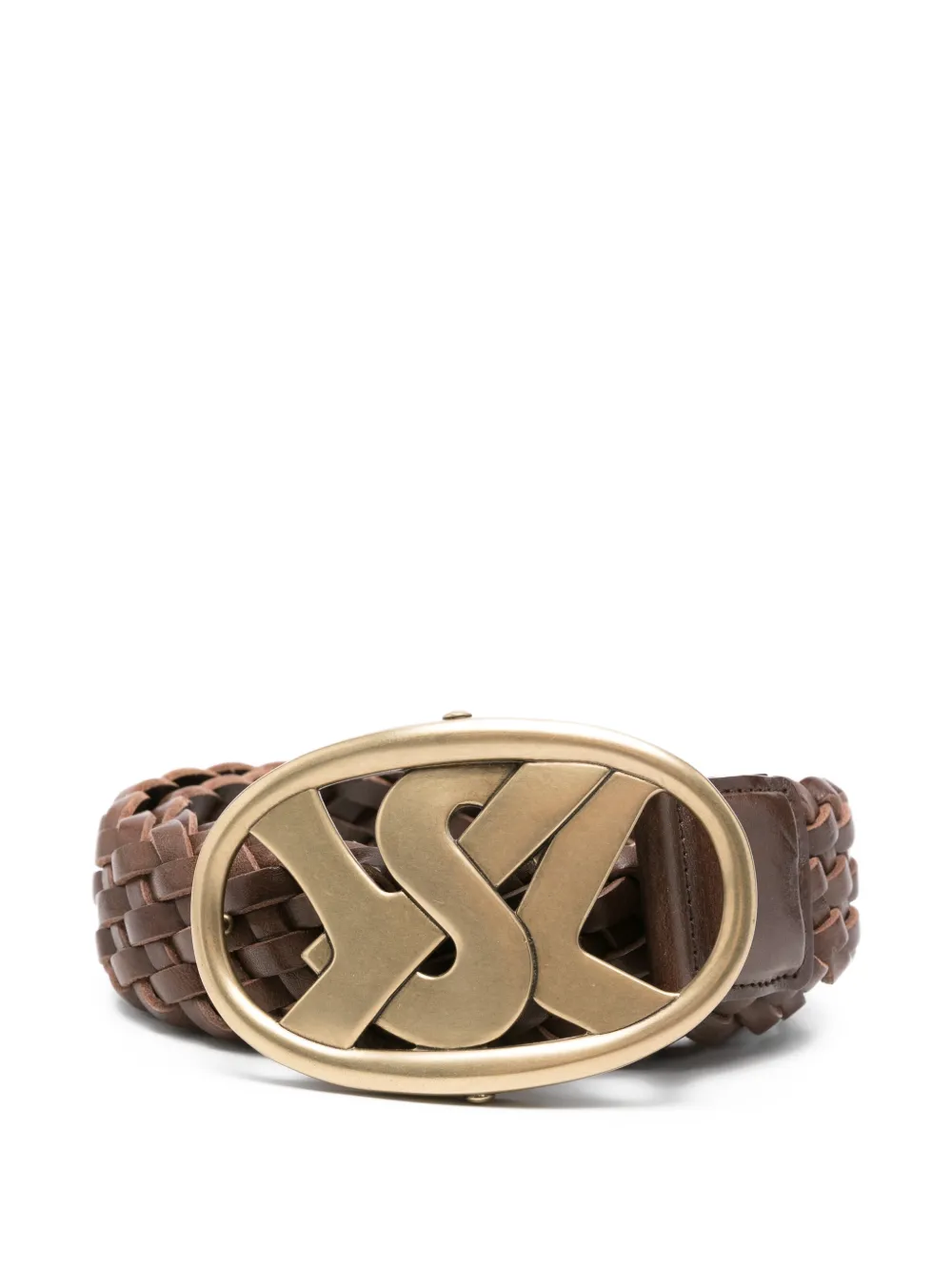 Saint Laurent Pre-Owned 2000s YSL plaque braided belt - Marrone