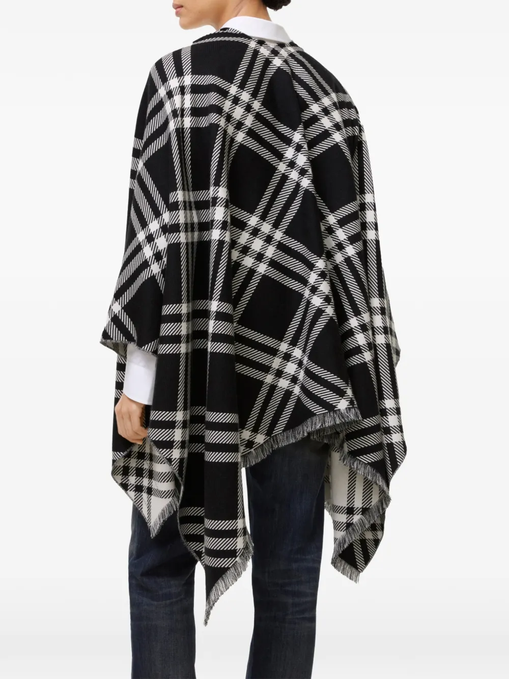 Burberry Geruite wollen kasjmier cape Zwart