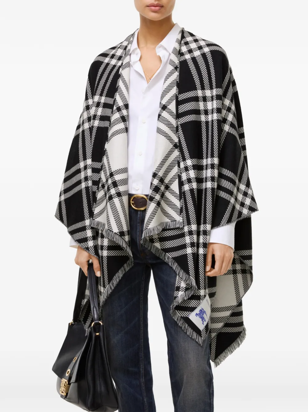 Burberry Geruite wollen kasjmier cape Zwart