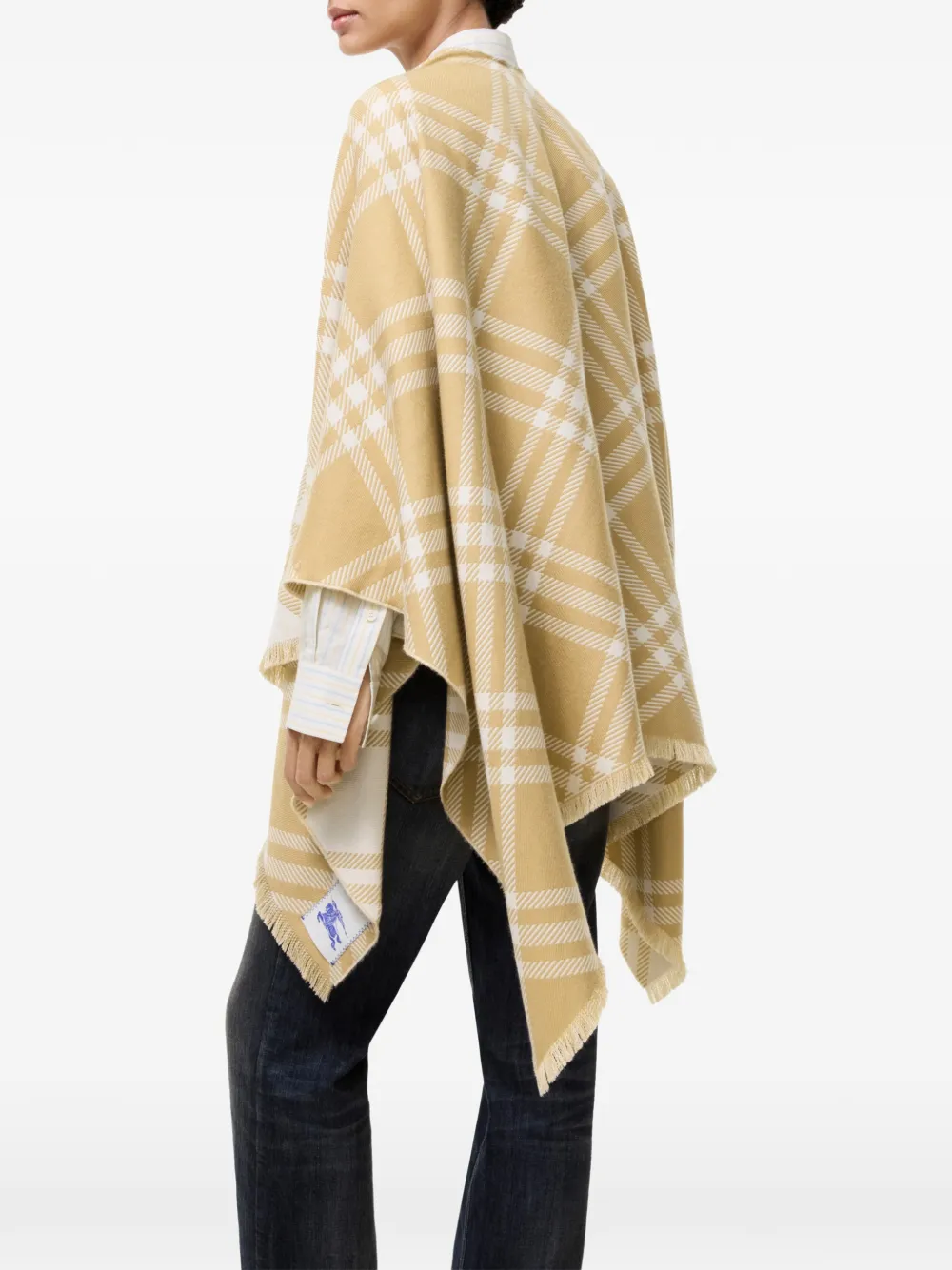 Burberry Geruite wollen zijden kasjmier cape Beige