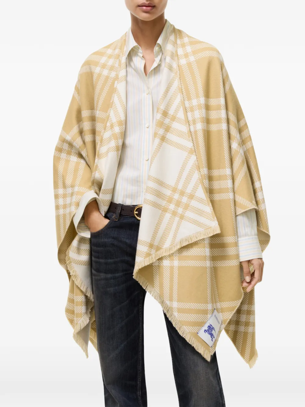 Burberry Geruite wollen zijden kasjmier cape Beige