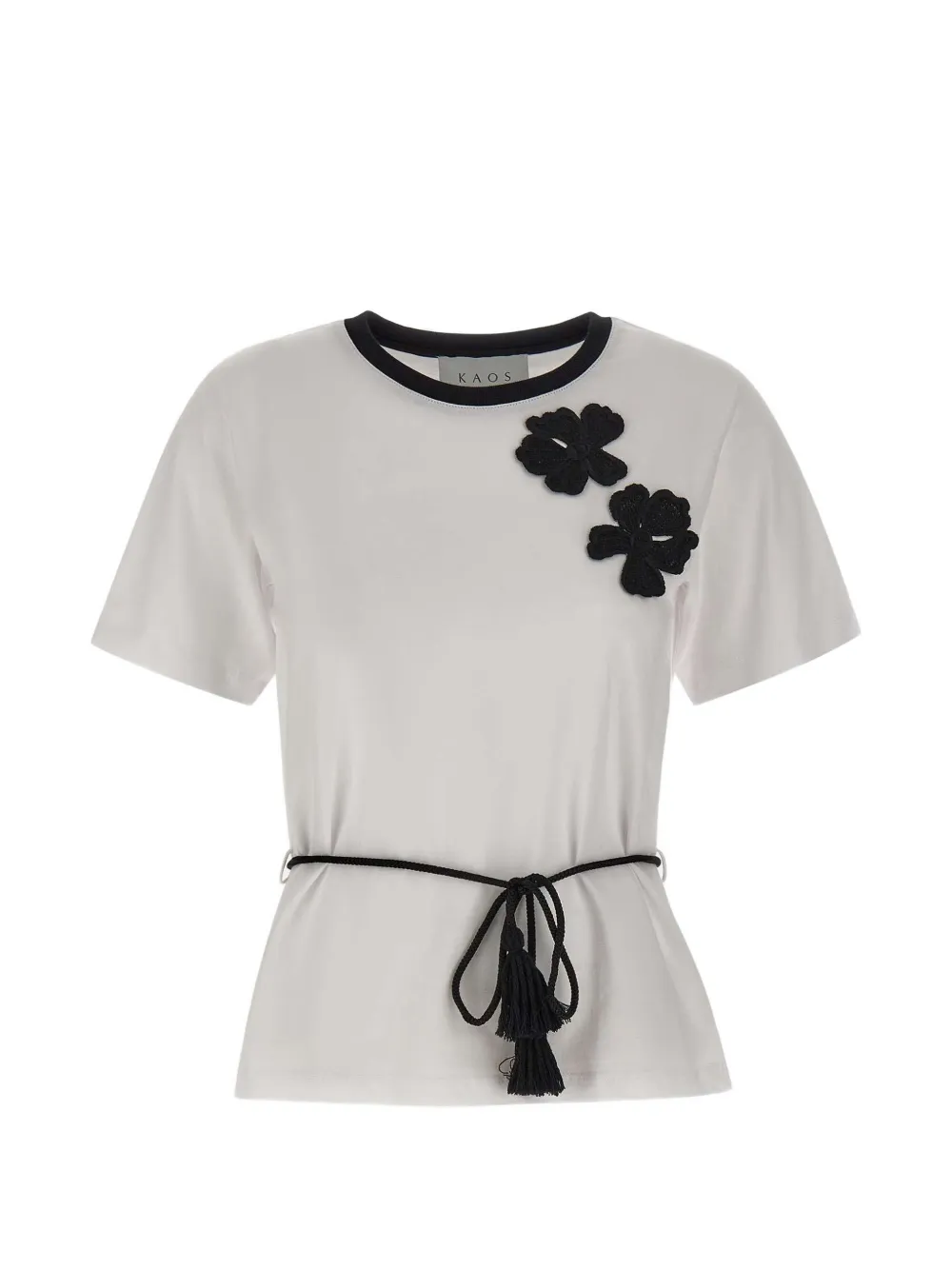 kaos floral-embroidered belted T-shirt - Bianco