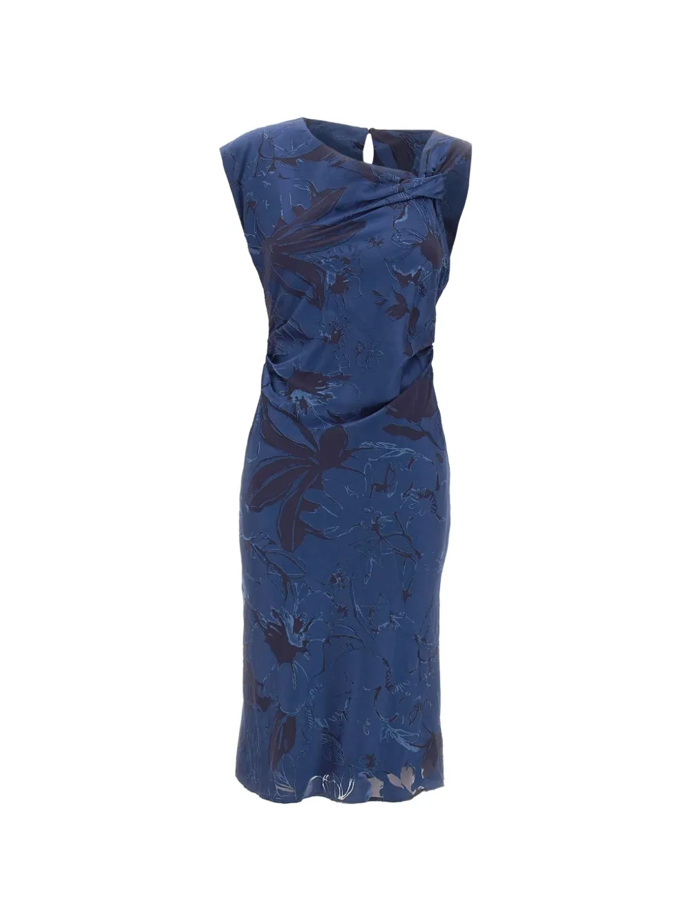 kaos Icona floral-jacquard asymmetric-neck midi dress - Blu
