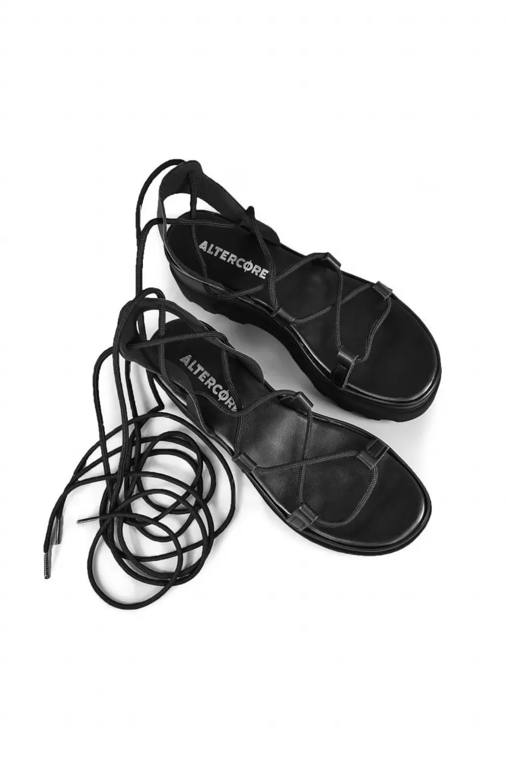 Altercore Sue lace-up platform sandals Zwart
