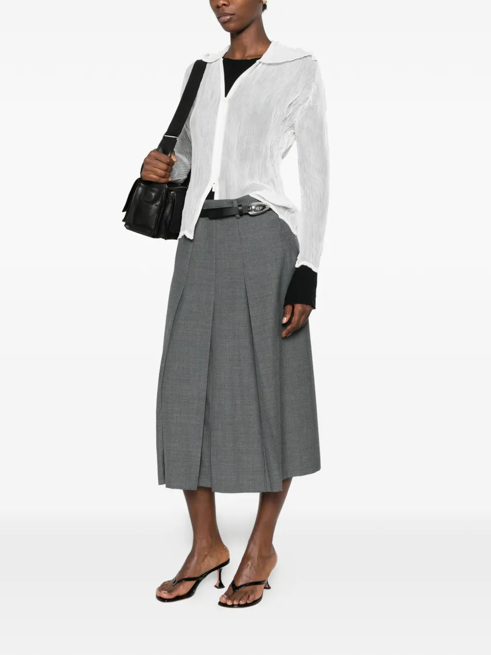 Marie Adam-Leenaerdt Pleated-detail Midi Skirt in Grey, view 2