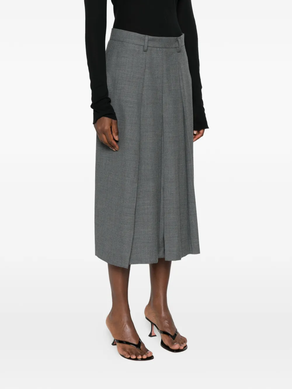 Marie Adam-Leenaerdt Pleated-detail Midi Skirt in Grey, view 3