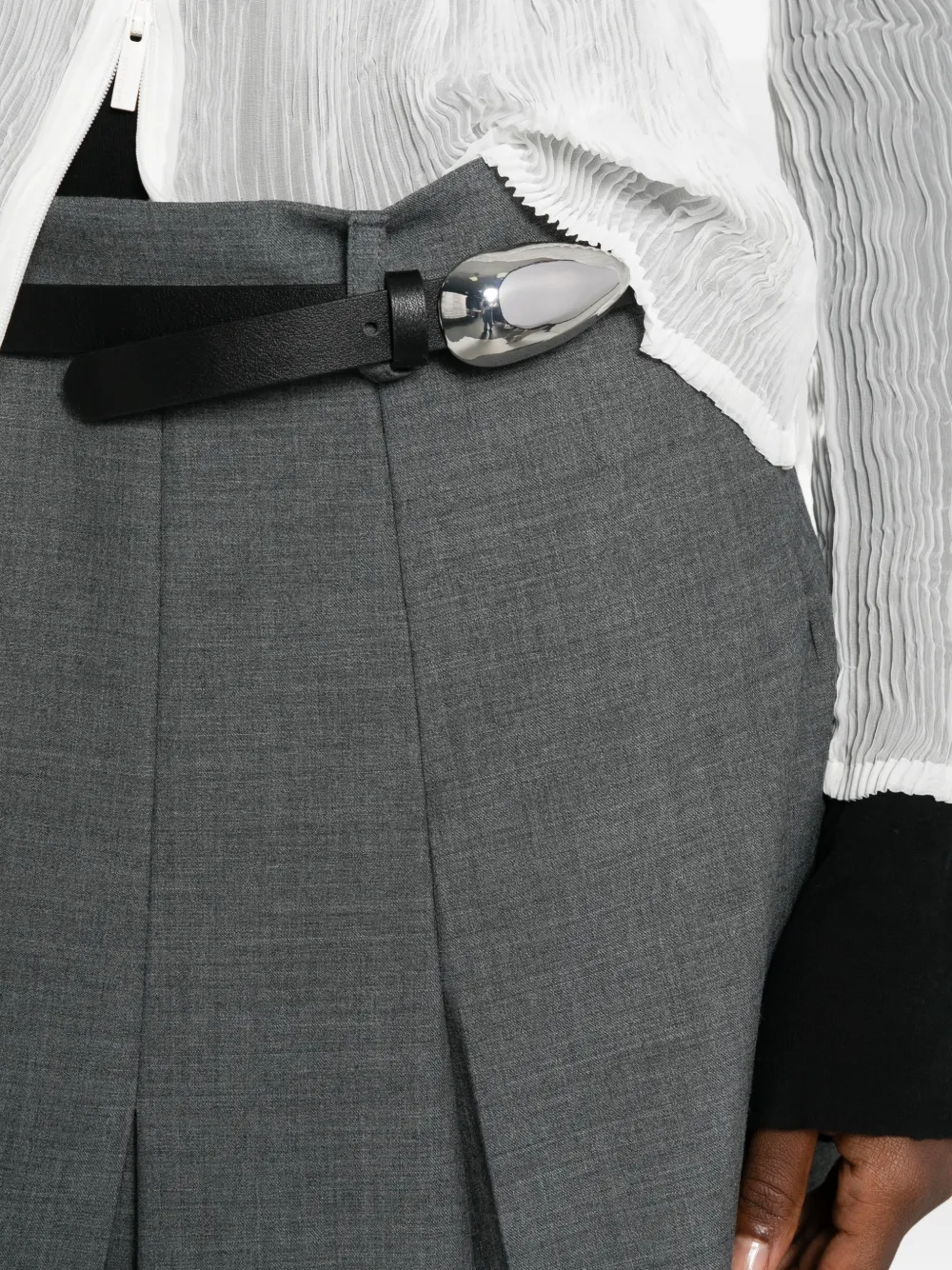 Marie Adam-Leenaerdt Pleated-detail Midi Skirt in Grey, view 5