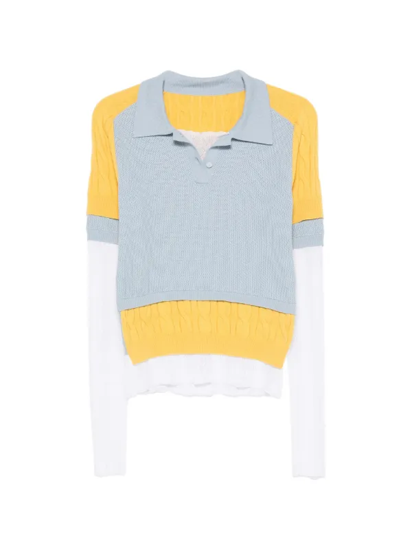 Marie Adam-Leenaerdt Cable-knit Panelled Polo Top in Yellow