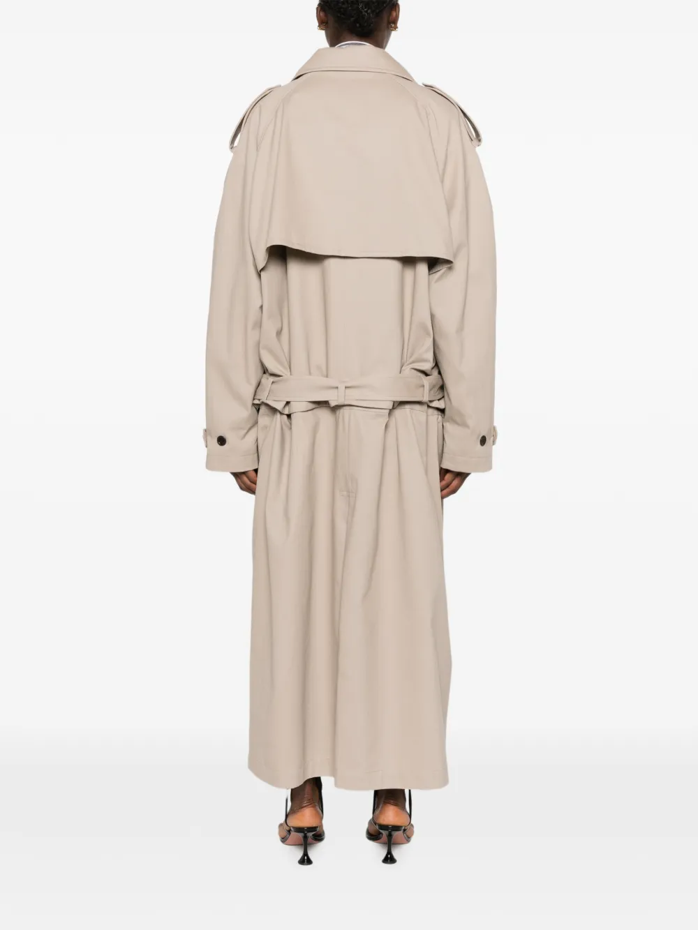Marie Adam-Leenaerdt Trenchcoat met dubbele rij knopen en ceintuur Beige