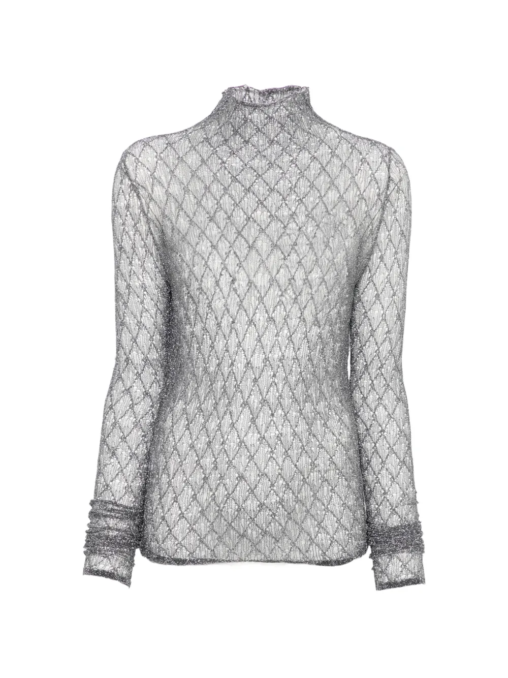 Marie Adam-Leenaerdt diamond-mesh high-neck top - Grigio