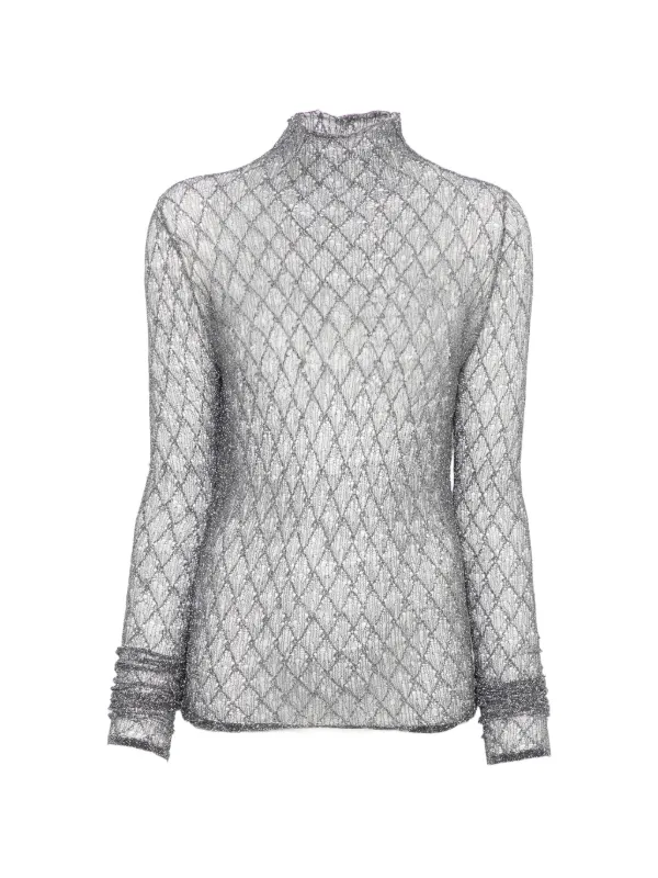 Marie Adam-Leenaerdt Diamond-mesh High-neck Top in Grey