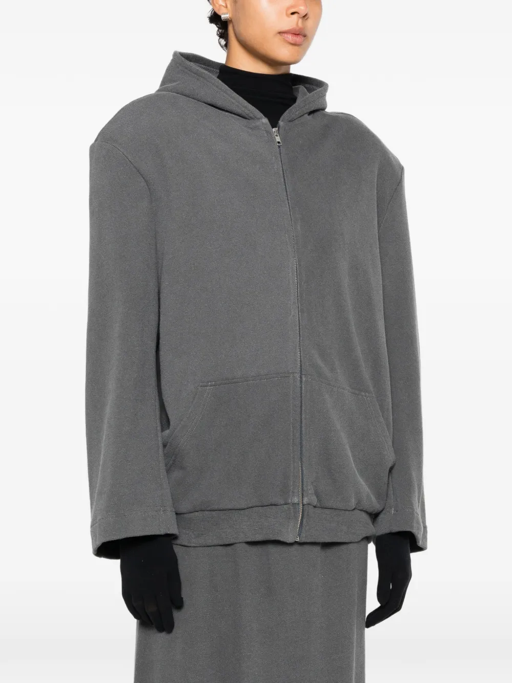 Marie Adam-Leenaerdt Zip-up Dropped-shoulder Hoodie in Grey, view 3