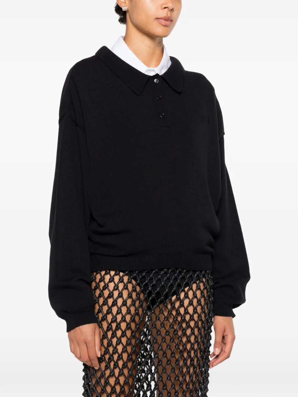 Marie Adam-Leenaerdt Logo-embroidered Polo-style Sweater in Black, view 3
