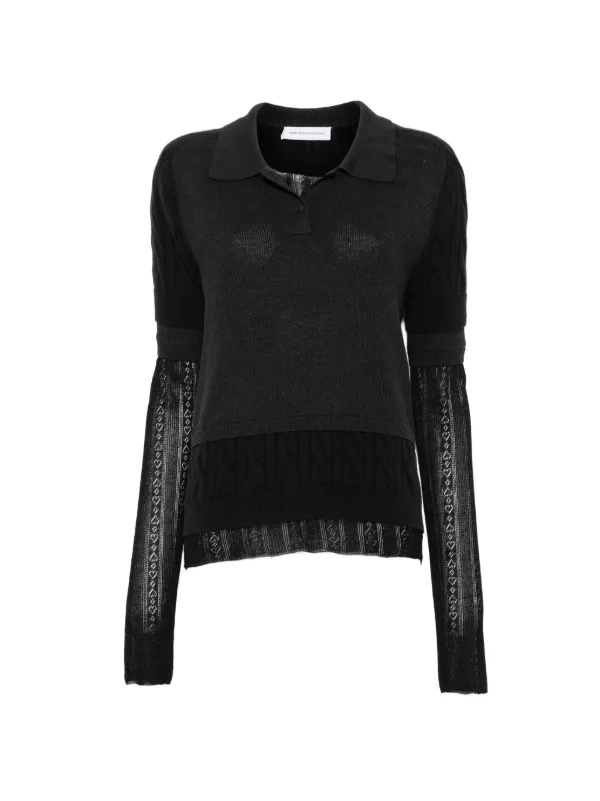 Marie Adam-Leenaerdt Layered Knitted Polo Top in Black