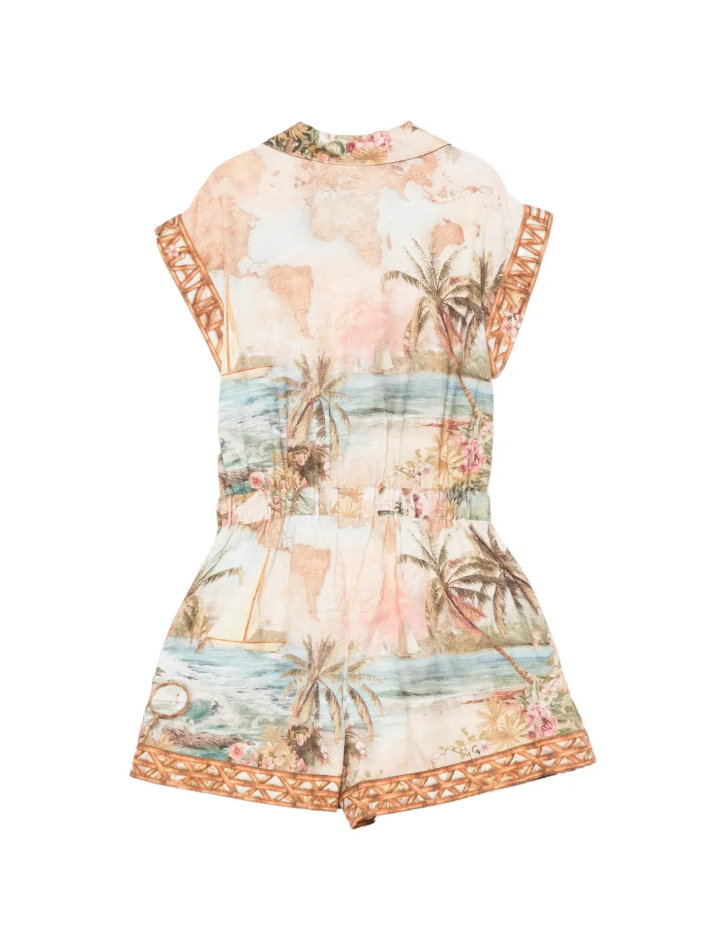 ZIMMERMANN Kids Mahon katoenen playsuit met kaart-print Beige