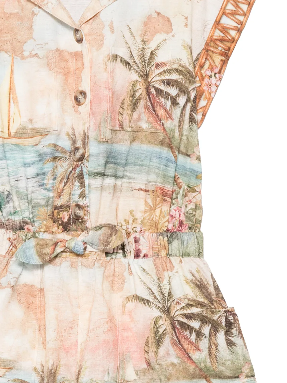 ZIMMERMANN Kids Mahon katoenen playsuit met kaart-print Beige