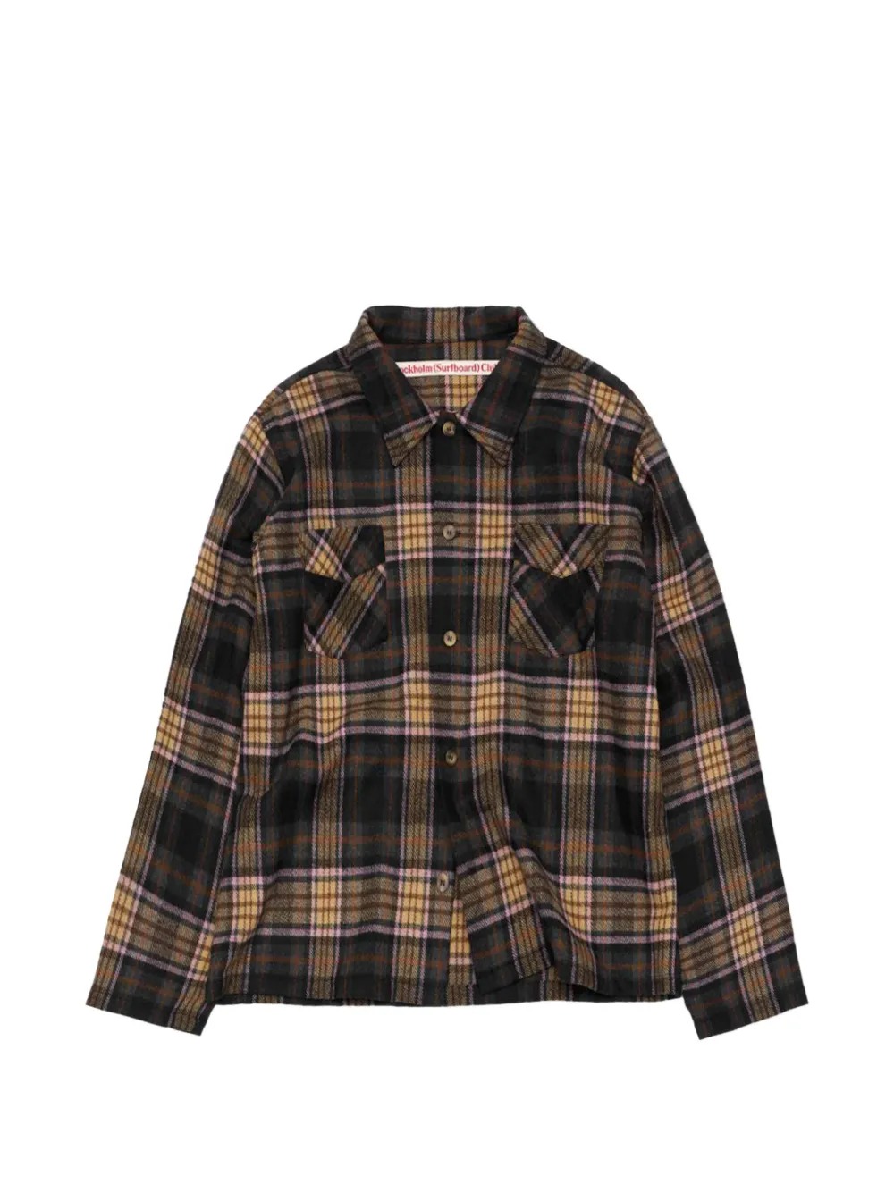 Stockholm Surfboard Club check-pattern logo-print shirt - Marrone