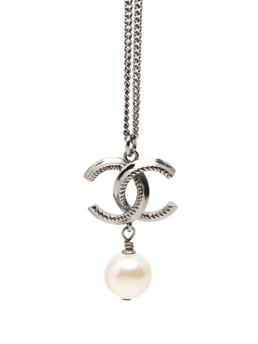 CHANEL Pre-Owned 2012 CC Brass Faux Pearl Pendant Necklace costume necklace - Argento