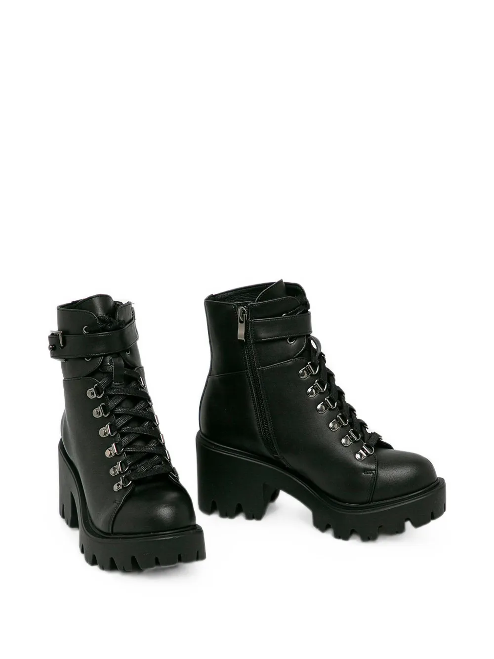 Altercore Enid buckle-strap lace-up boots Zwart