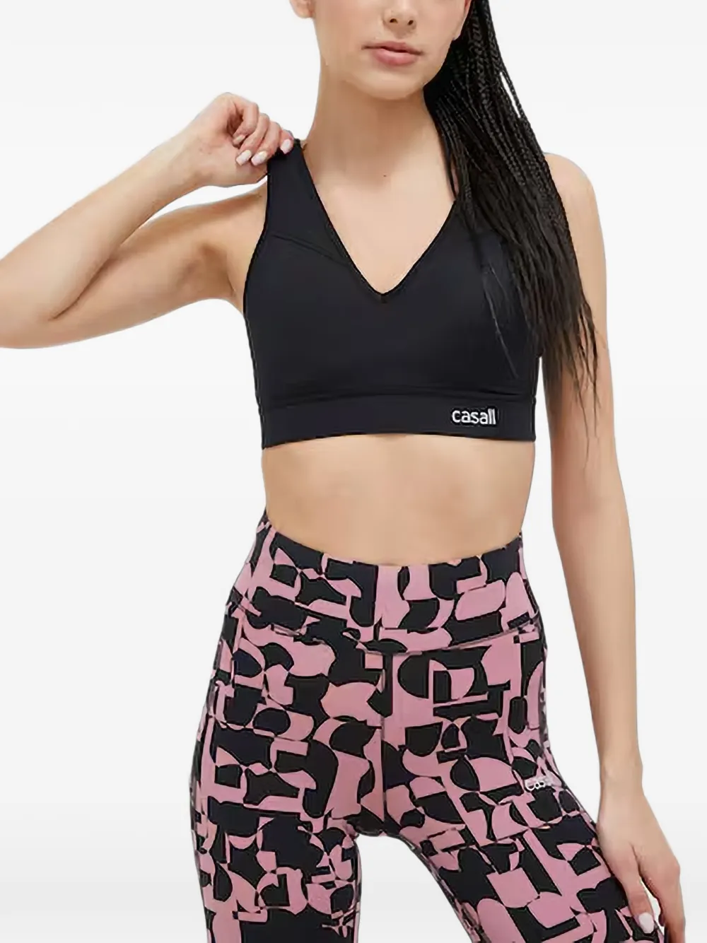 Casall V-neck logo-patch sports bra