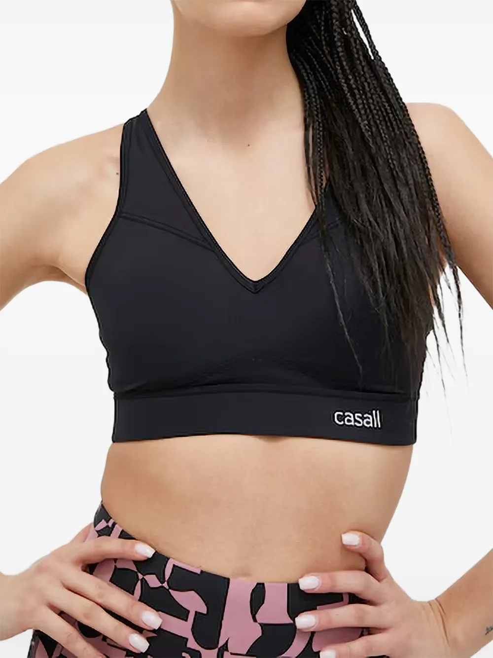 Casall Sport-bh met V-hals en logo-patch Zwart