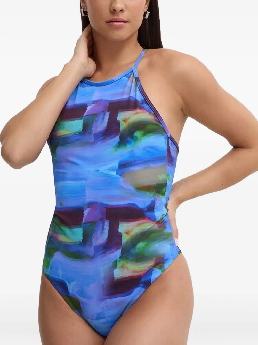 Casall abstract-print halterneck swimsuit