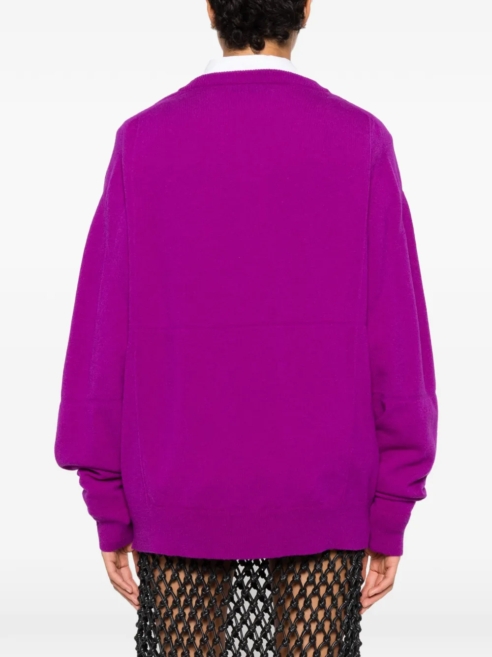 Marie Adam-Leenaerdt Layered-neckline Rib-trimmed Cardigan in Purple, view 4