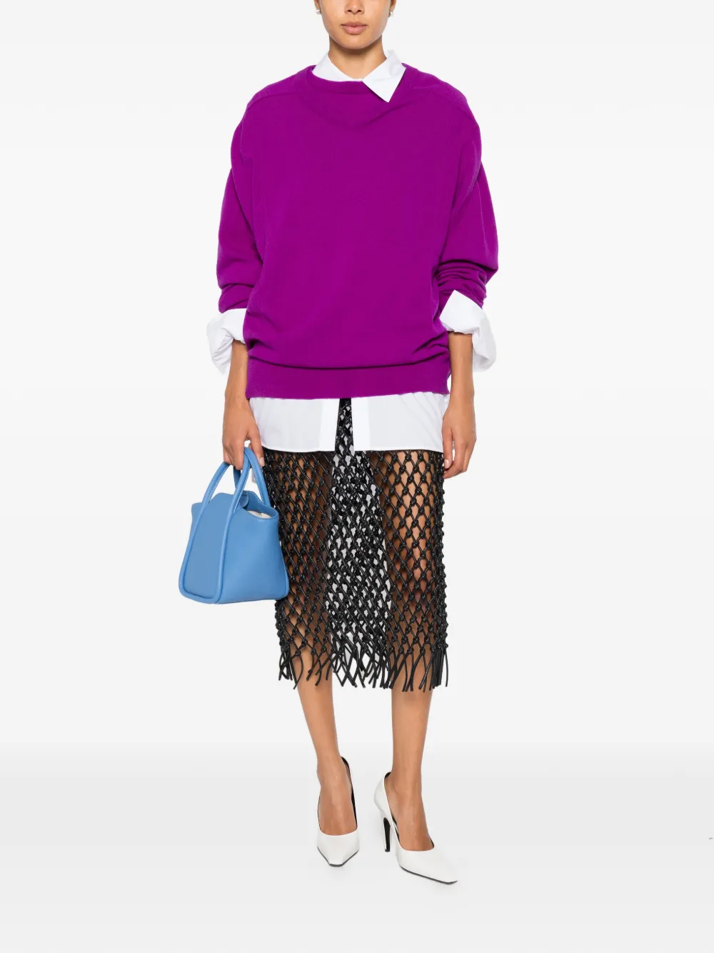 Marie Adam-Leenaerdt Layered-neckline Rib-trimmed Cardigan in Purple, view 2