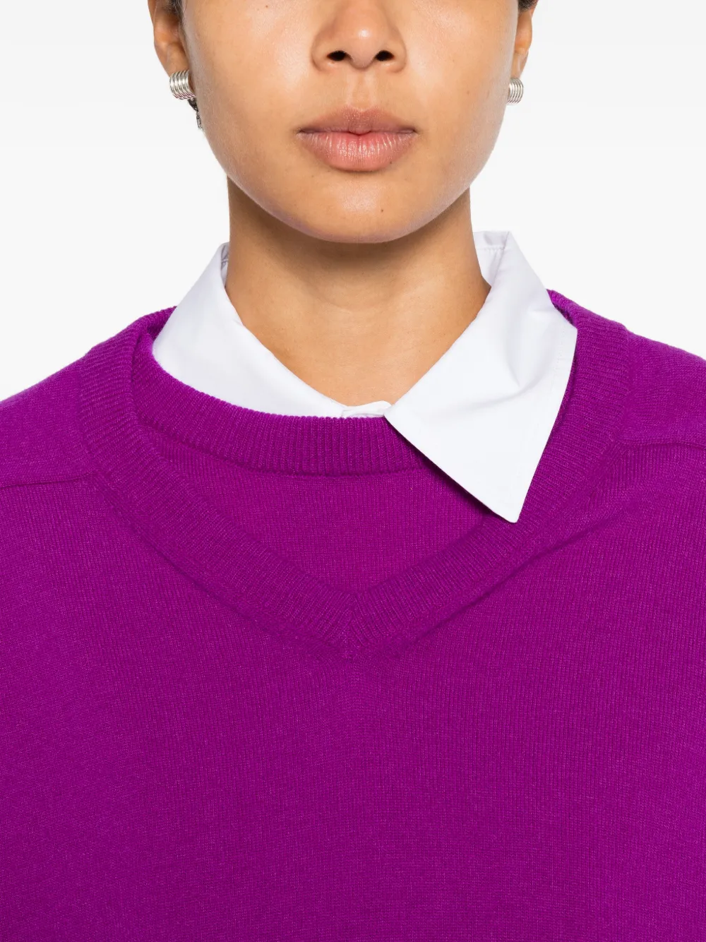 Marie Adam-Leenaerdt Layered-neckline Rib-trimmed Cardigan in Purple, view 5