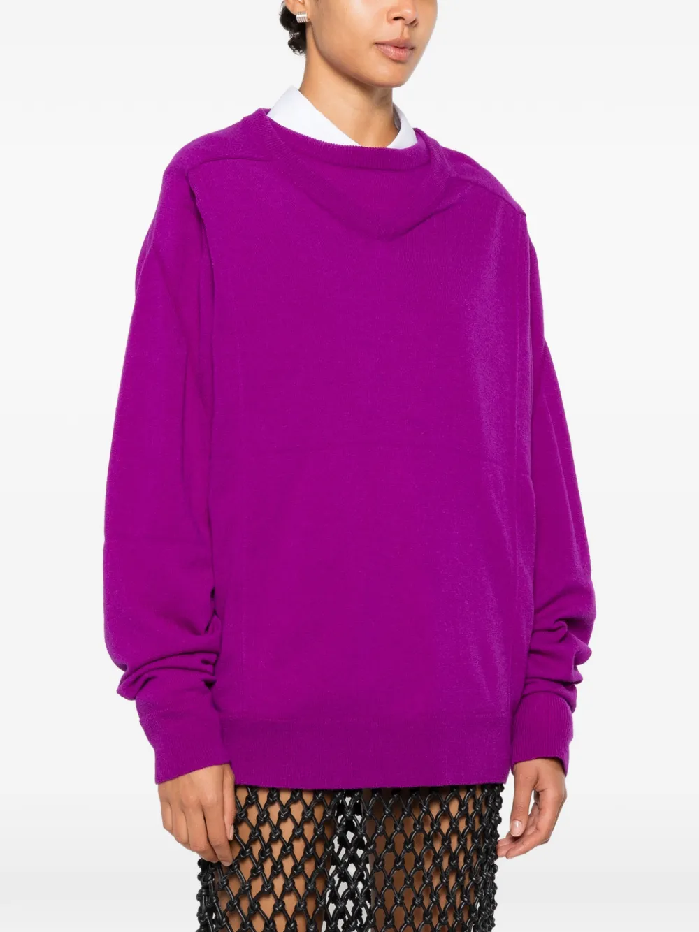 Marie Adam-Leenaerdt Layered-neckline Rib-trimmed Cardigan in Purple, view 3