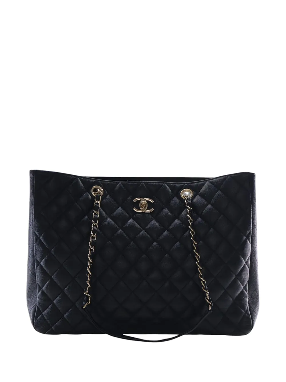 CHANEL Pre-Owned 2018-2019 Large Quilted Caviar Shopping tote bag - Nero