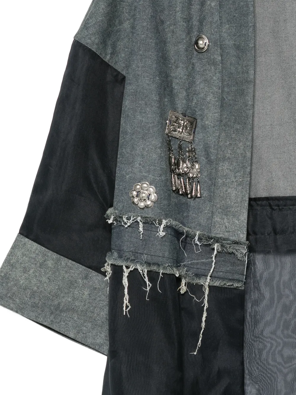 HUI MILANO Bruno jas met patchwork en franje Blauw
