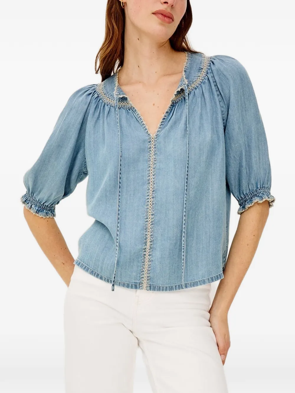 Rails Belina embroidered puff-sleeve blouse - Blu