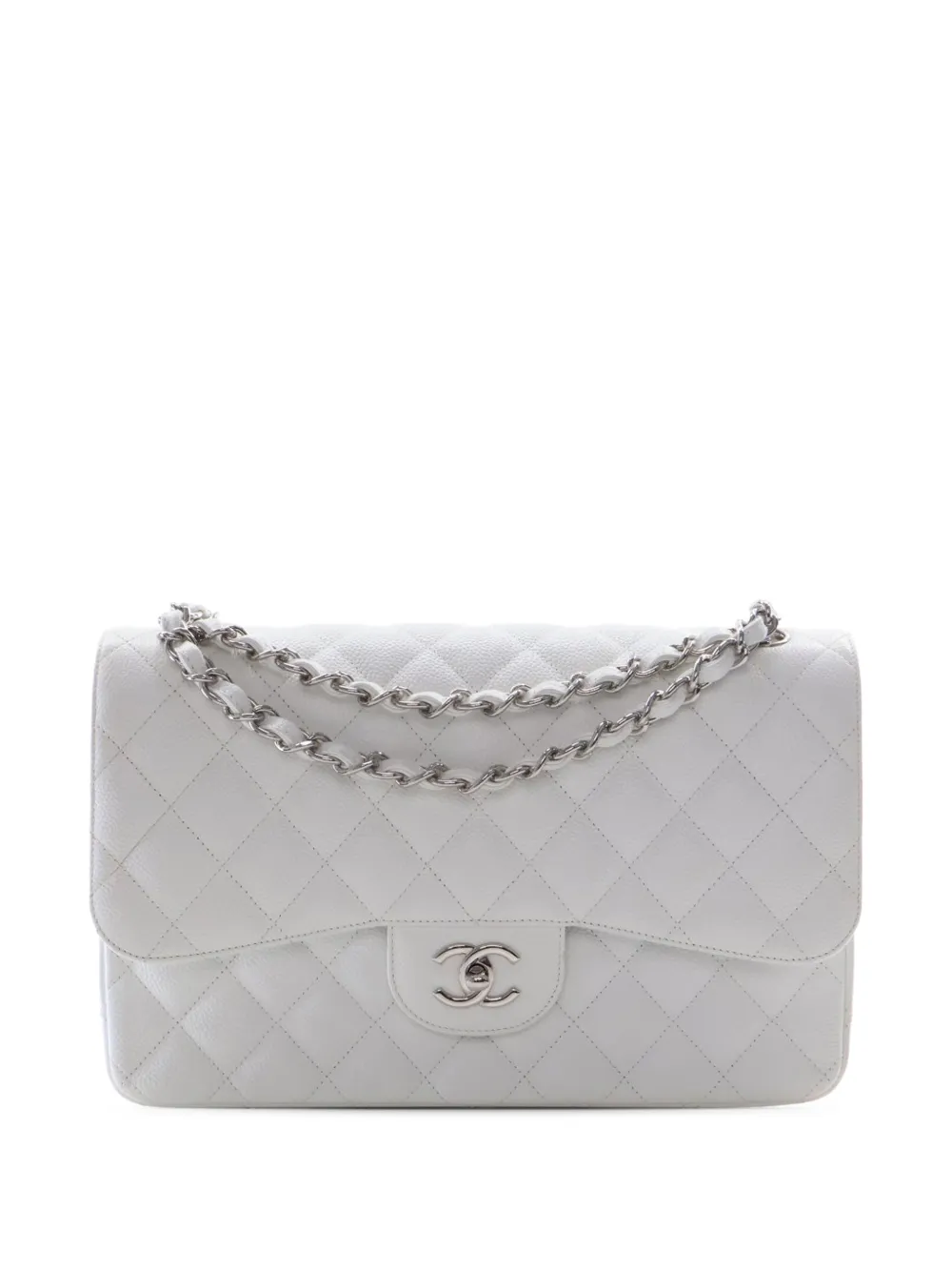 CHANEL Pre-Owned 2010-2011 Jumbo Classic Caviar Double Flap shoulder bag - Bianco