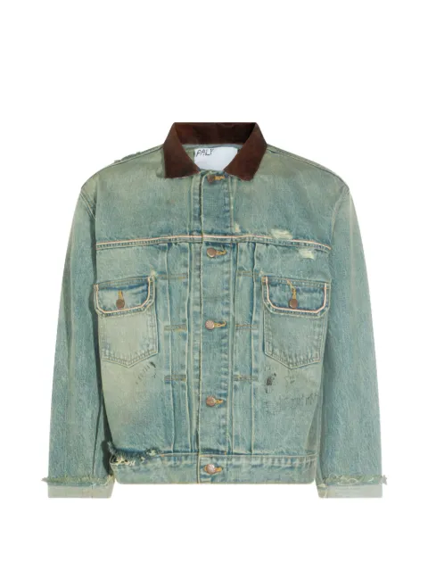 Paly Buffalo 66 distressed leather-collar denim jacket