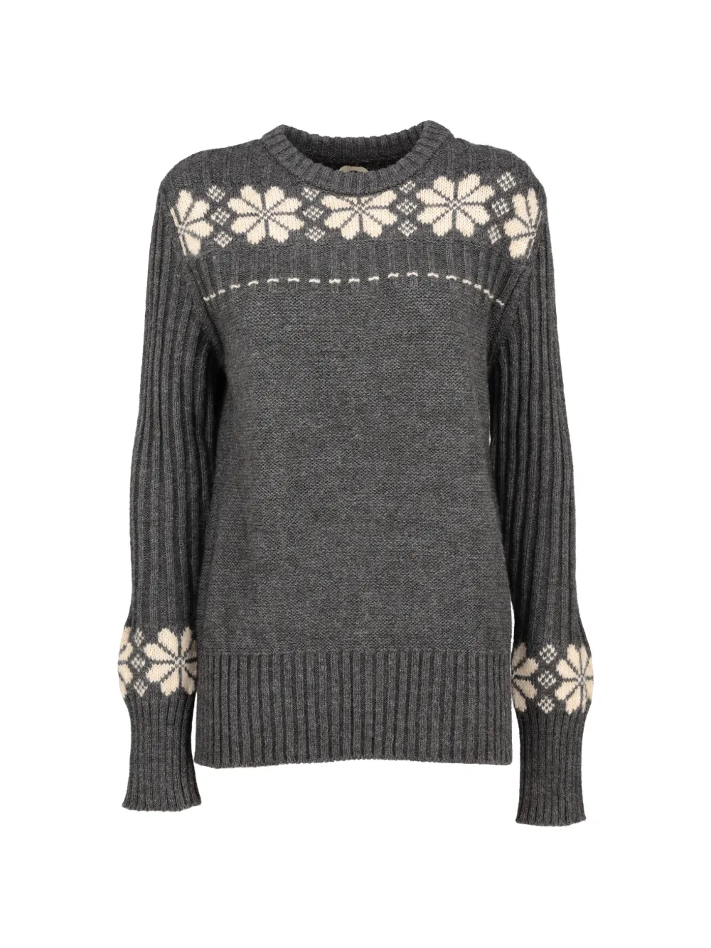 Yohji Yamamoto Pre-Owned floral-intarsia ribbed-sleeve sweater - Grigio