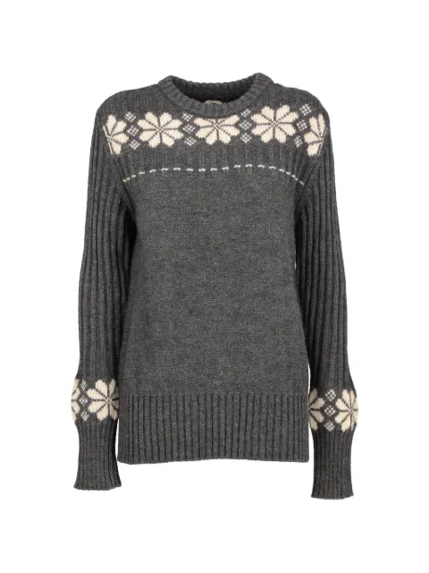 Yohji Yamamoto Pre-Owned floral-intarsia ribbed-sleeve sweater
