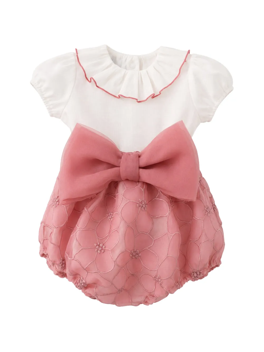 La Stupenderia floral-embroidered bow-detail romper - Bianco