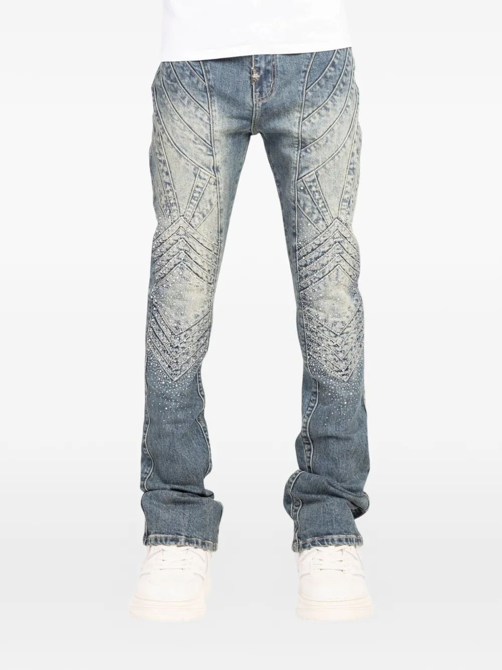 GUAPI Knight crystal-embellished paneled jeans - Blu