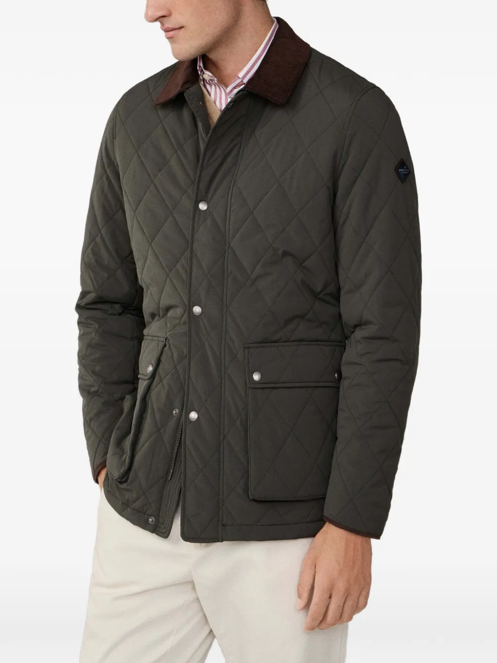 Hackett London Gewatteerd jack met ribfluwelen kraag Groen